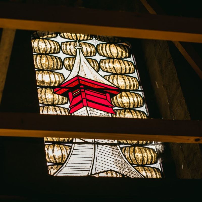 Pagoda roof stained glass window